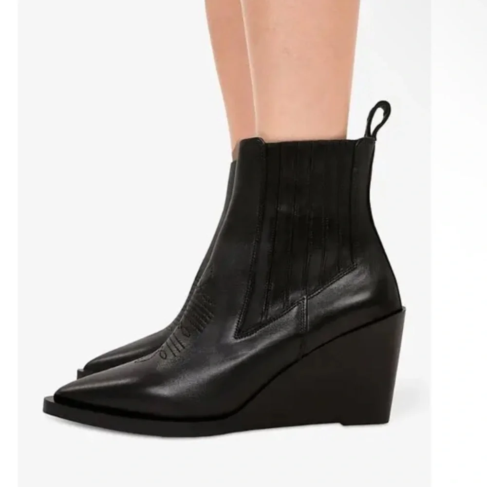 THE KOOPLES Wedge-Heel Leather Ankle Boots Black shoes booties 41 10